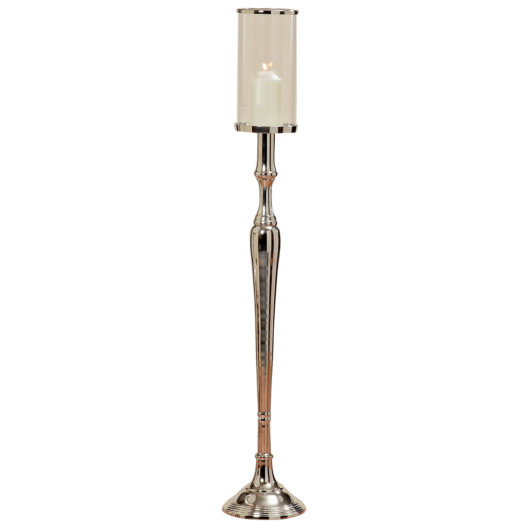 Alte Welt Grand Hotel Säulenkerzenhalter, Bodenleuchter, Glastülle, Silber Aluminium Nickel, 109 cm