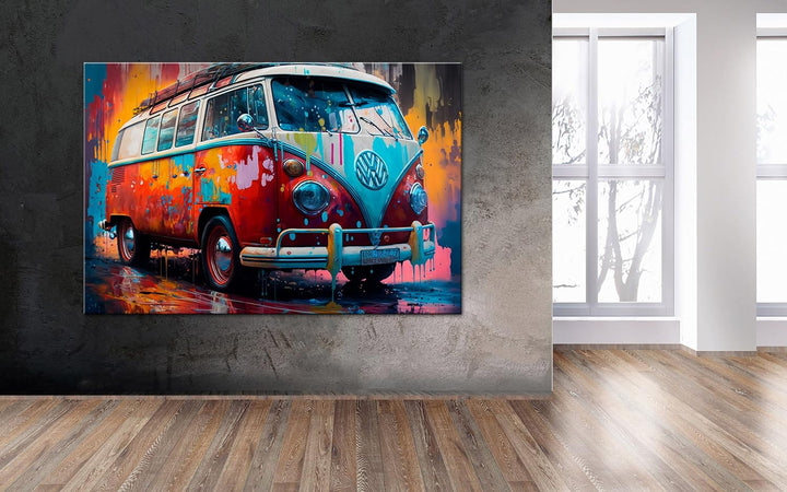 PRINTONIA Leinwandbild 120x80 cm Volkswagen VW-Bus Bulli T1 Transporter Oldtimer Abstrakt Art Automo