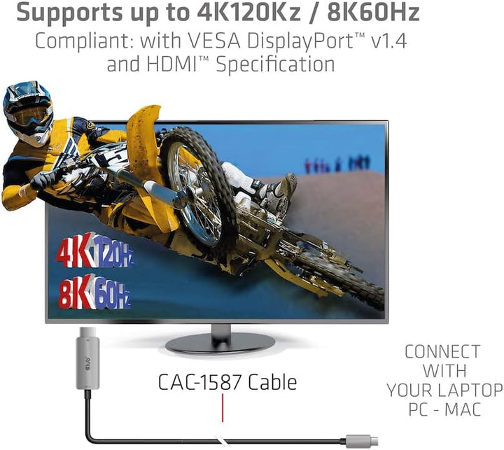 Club3D USB Gen2 Type-C auf HDMI™ 4K120Hz/8K60Hz HDR10, DSC1.2 Aktives Kabel St./St. 3m CAC-1587, CAC