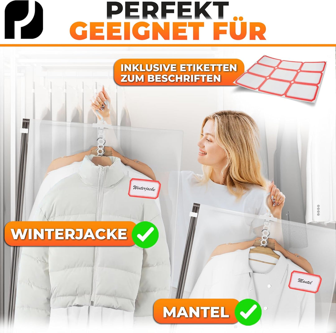 PACKDUDE® Hängende Vakuumbeutel für Kleidung (mit Haken) I 3 STÜCK I Grösse XL: 100x70cm I Grosse Va