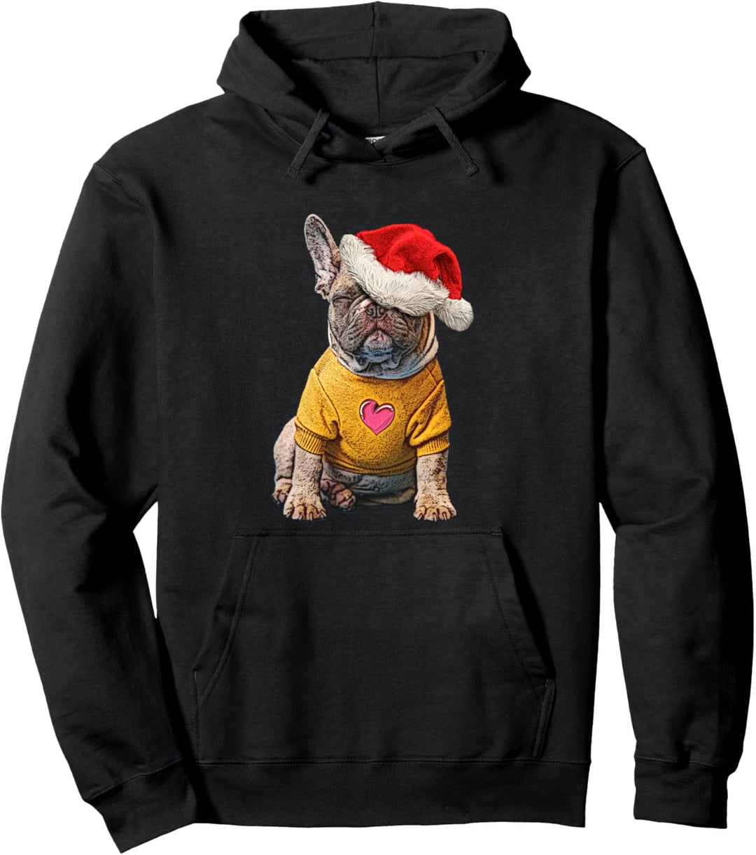 Frenchie Hund mit Weihnachtsmütze Weihnachten Hundemotiv Pullover Hoodie
