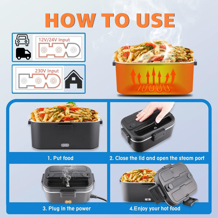 Kimfead Elektrische Lunchbox 75W 1,8L Edelstahl Entnehmbare Tragbarer brotdose 12V/24V/220V Insulate