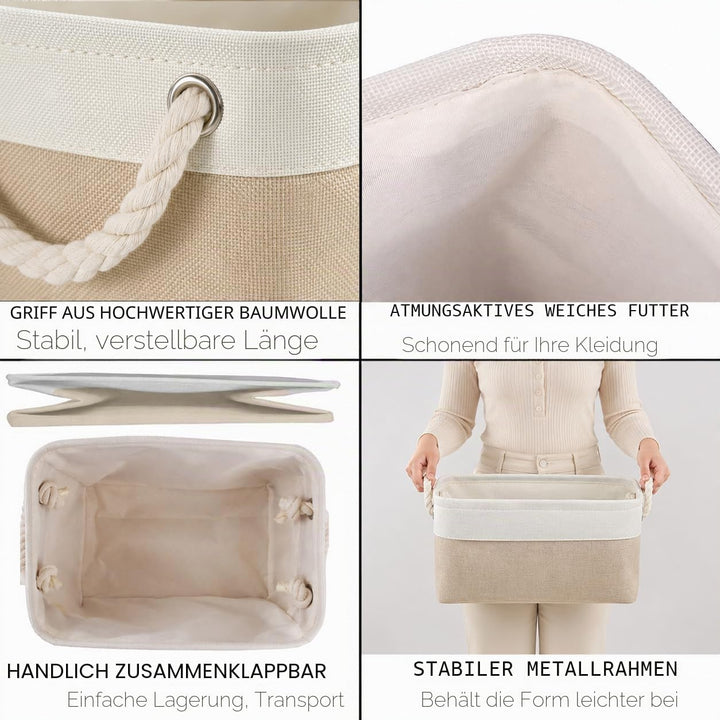Mangata Grosse Aufbewahrungsbox 4er Set, Canvas Stoff Aufbewahrungskörbe mit Griffen für Schränke, K