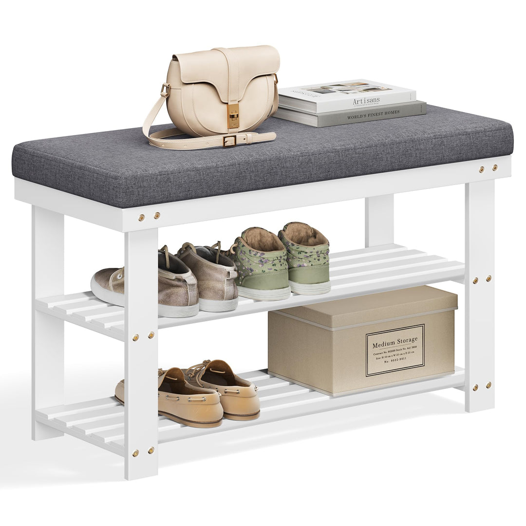 SONGMICS Schuhbank aus Bambus, Schuhregal mit 2 Ebenen, stabil, für Eingangsbereich, Wohnzimmer, Tra