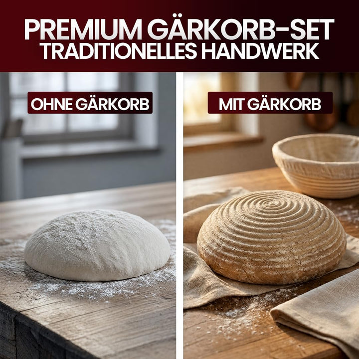 GUSSKÖNIG Gärkörbchen Rund 21 cm aus Rattan – Brot Gärkorb für Sauerteig, atmungsaktiv & natürlich,