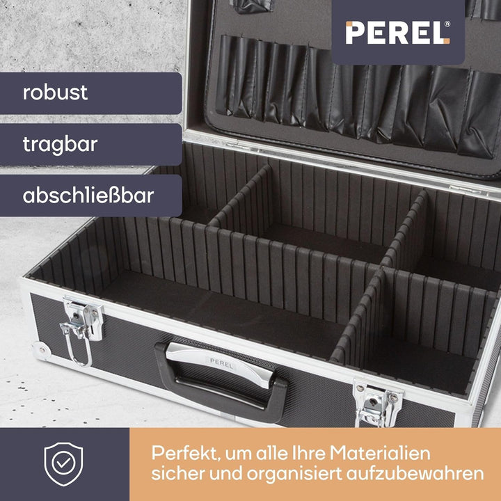 PEREL - 1819-N Aluminiumkoffer Werkzeugkoffer in Schwarz - 138953