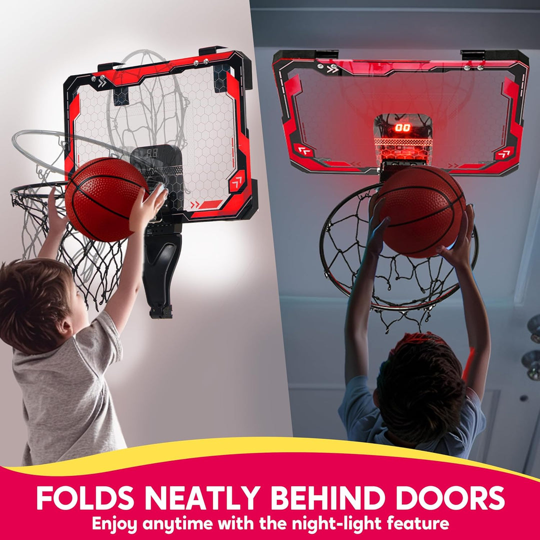 SYNCFUN Basketballkorb Indoor Kinder,Mini Basketballkorb Kinder mit Elektronische Anzeigetafel 4 Bal