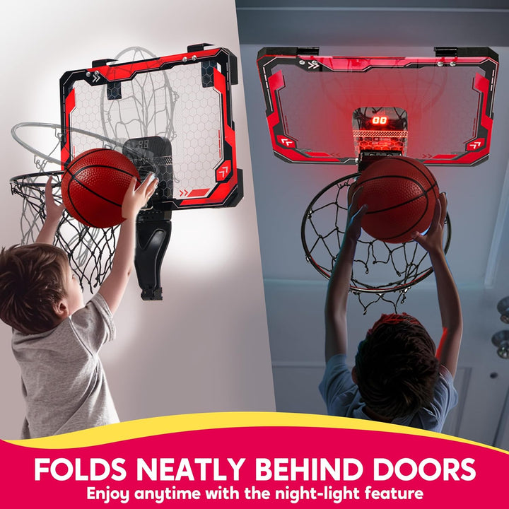 SYNCFUN Basketballkorb Indoor Kinder,Mini Basketballkorb Kinder mit Elektronische Anzeigetafel 4 Bal
