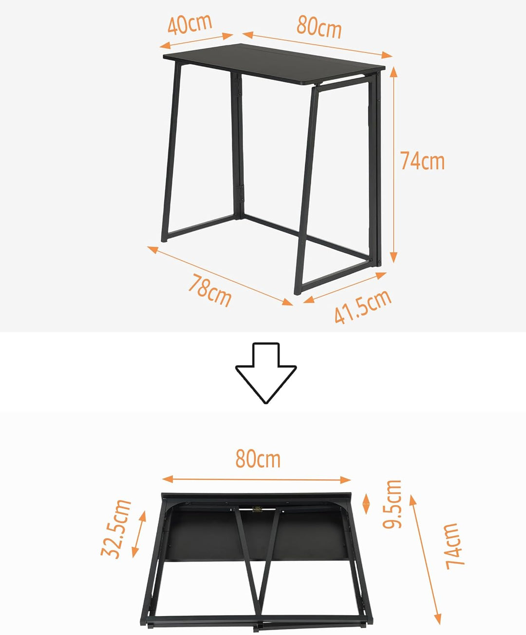 Kleiner Schreibtisch klappbar 80x40cm, kompakter Klapptisch, Platzsparender Computertisch für Wohnzi
