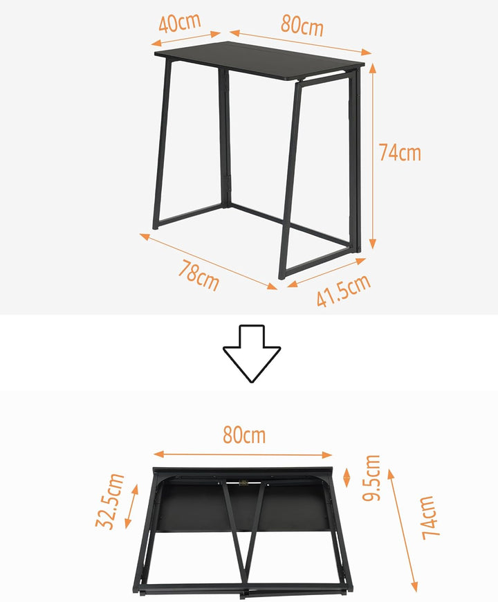 Kleiner Schreibtisch klappbar 80x40cm, kompakter Klapptisch, Platzsparender Computertisch für Wohnzi