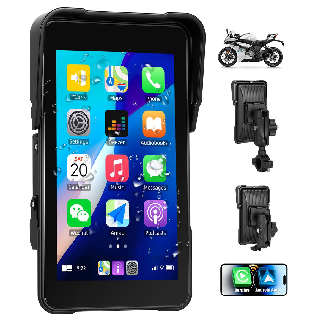 SIXWIN Carplay Motorrad Display für Moto mit Wireless Carpla/Android Auto, 5'' HD Touchscreen Bildsc