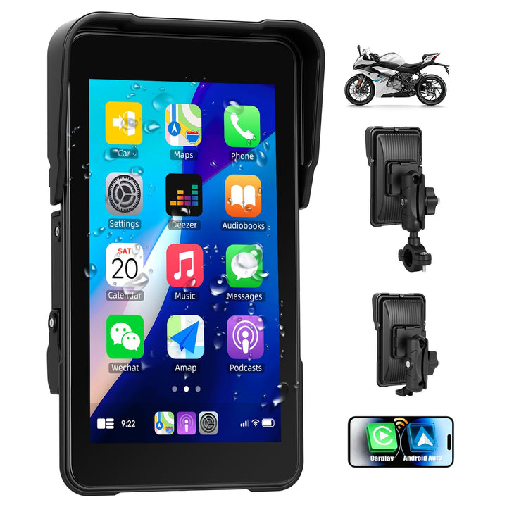 SIXWIN Carplay Motorrad Display für Moto mit Wireless Carpla/Android Auto, 5'' HD Touchscreen Bildsc
