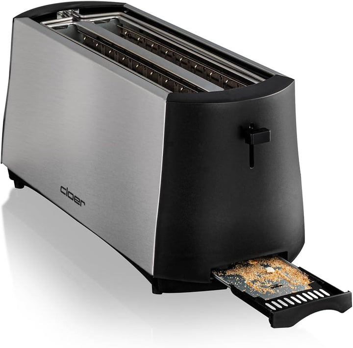 Cloer 3719 Langschlitztoaster für 4 Toastscheiben, 1380 W, integrierter Brötchenaufsatz, Nachhebevor