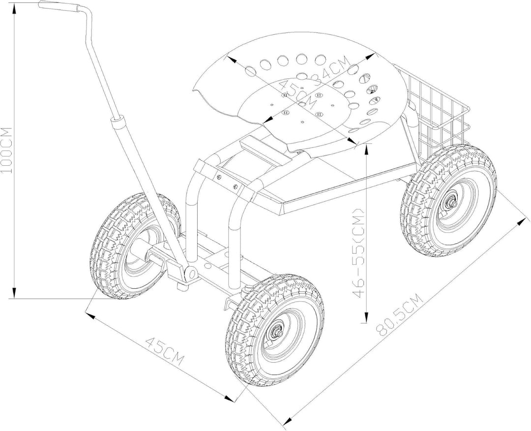 pro.tec Garten Rollsitz Casarano Gartensitz mit Rollen 81 x 45 cm verstellbar Rollhocker für Garten