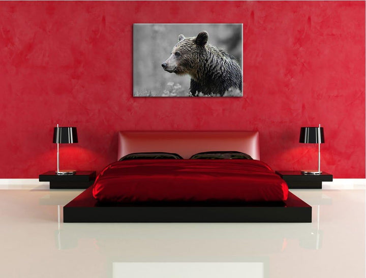einsamer Bär im Wald schwarz/weiss Format: 100x70 auf Leinwand, XXL riesige Bilder fertig gerahmt mi