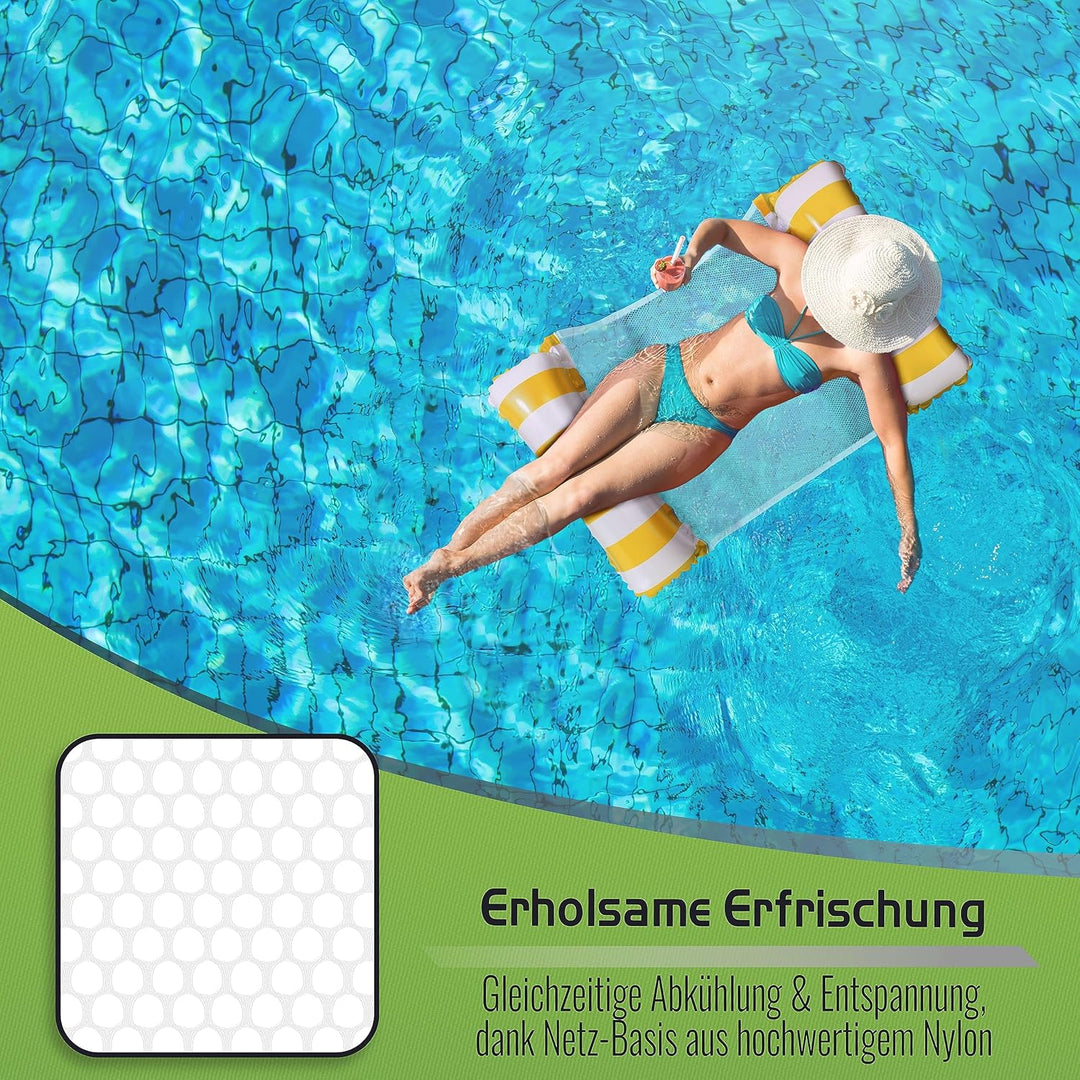 Balinco – Aufblasbare Wasserhängematte Luftmatratze mit 2 Luftkammern & Nylon Netz für Pool – Floati