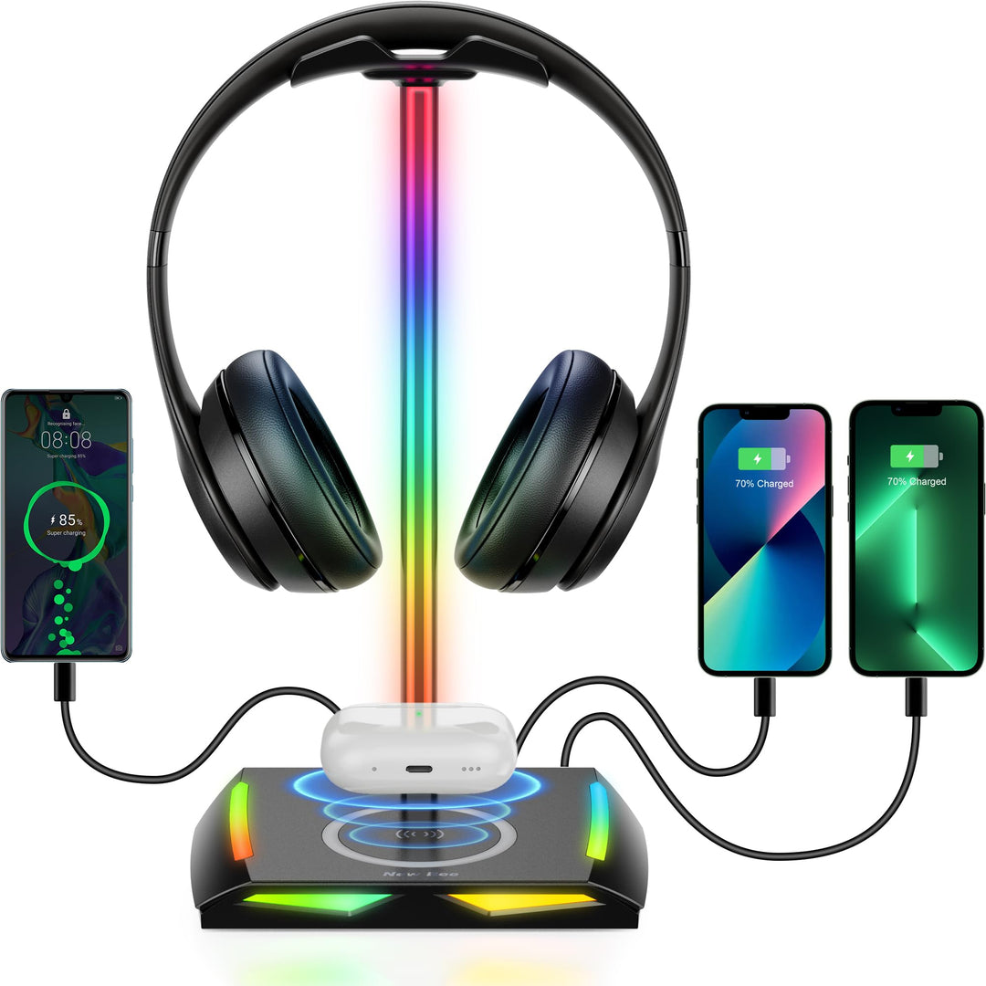 New Bee RGB Kopfhörer Ständer mit Wireless Ladegerät,Gaming-Headset-ständer Headset Halterung Wirele