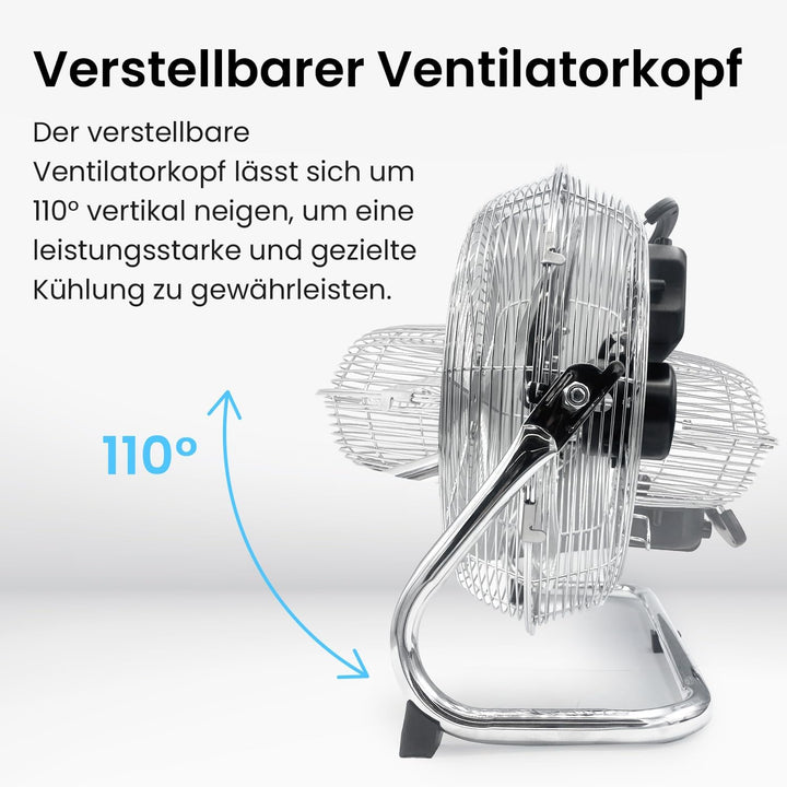 Pro Breeze 30,5 cm Bodenventilator aus Chrom - 50W Ventilator klein mit 3 Geschwindigkeitsstufen, 11