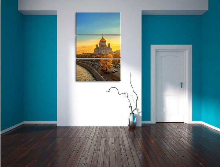Pixxprint Sonnenuntergang in Moskau als Leinwandbild/Grösse: 3 Teilig (120x80) cm/Wandbild/Kunstdruc