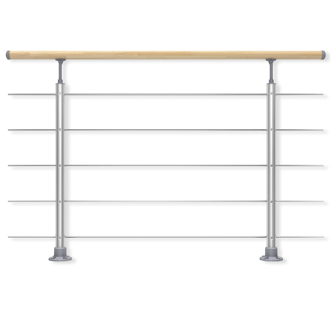DOLLE Aluminium Geländer-Set Handlauf aus Buche Füllstäbe aus Edelstahl aufgesetzte Montage 150 cm,