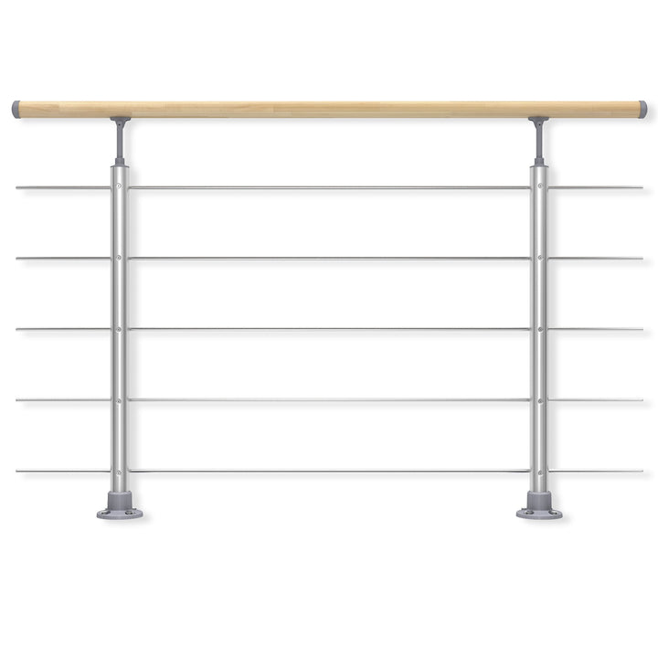 DOLLE Aluminium Geländer-Set Handlauf aus Buche Füllstäbe aus Edelstahl aufgesetzte Montage 150 cm,