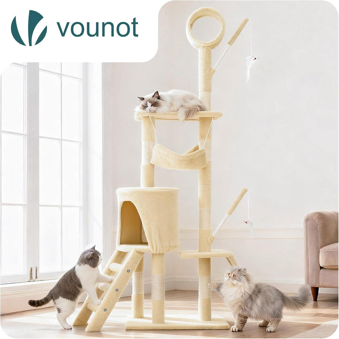 VOUNOT® Kratzbaum Katzenbaum 155 cm hoch, Stabil Mehrstöckiger Kletterbaum Katzenkratzbaum mit Kratz