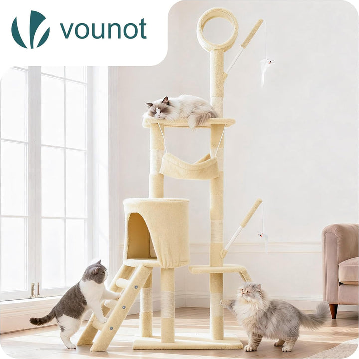 VOUNOT® Kratzbaum Katzenbaum 155 cm hoch, Stabil Mehrstöckiger Kletterbaum Katzenkratzbaum mit Kratz
