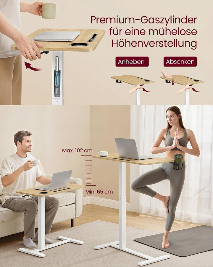 VASAGLE Beistelltisch mit Rollen, mobiler Stehtisch, 70 x 40 cm grosse Tischplatte, verstellbare Höh