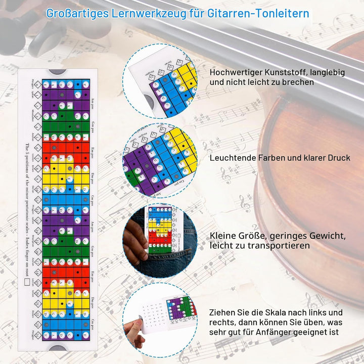 Gitarrenskalen Schiebelineal, 28x8cm Gitarren Akkord Skalendiagramm Pentatonik Schiebelineal Guitar