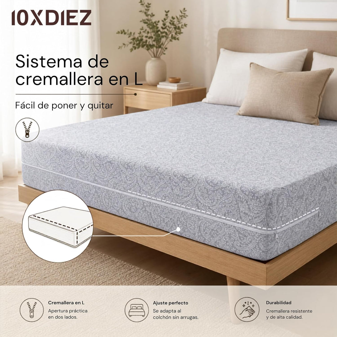 10XDIEZ – Matratzenschoner für Bett 90 cm – 90 x 190 cm Kaschmir – vollständiger Schutz Lit de 90 cm