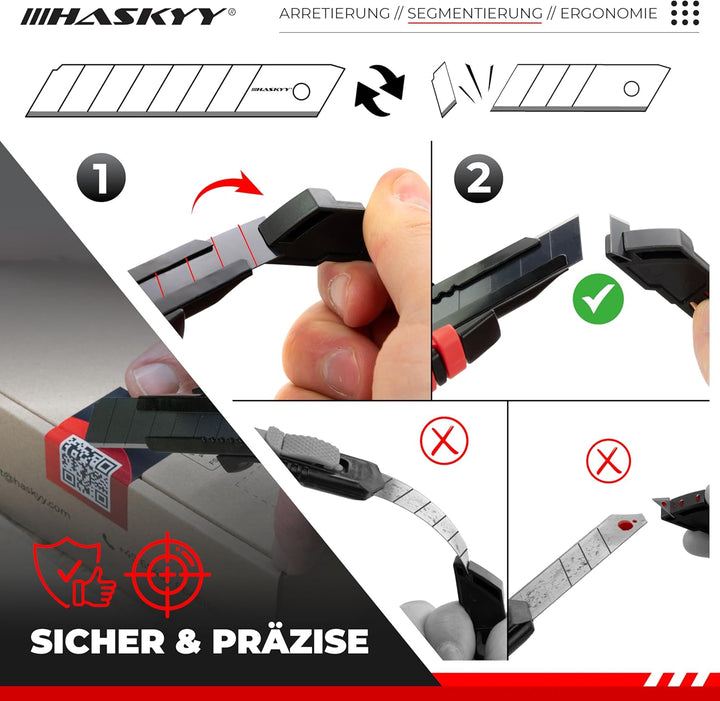 HASKYY Cuttermesser Teppichmesser Universal Professional Set 5x Cutter Messer 18mm mit Extra scharfe