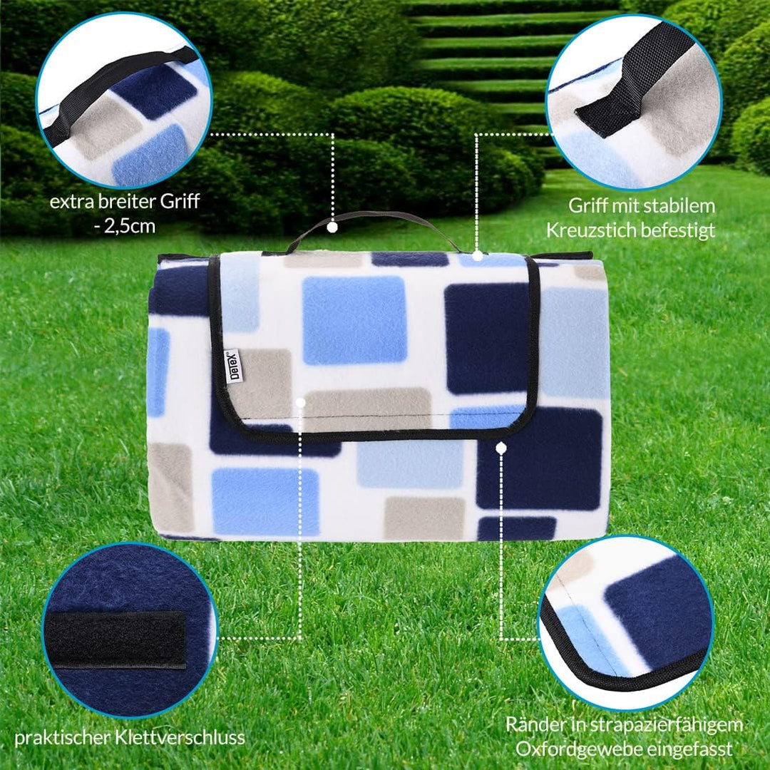 DETEX® Picknickdecke Campingdecke XXL 200x200 cm Wasserdicht Wärmeisoliert Waschbar Fleece Faltbar f