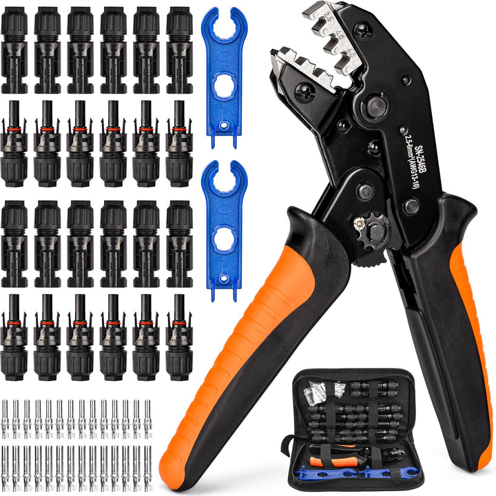 Solar Crimpzange Set für 2.5/4/6mm² PV Kabel,14 Paar Kabelstecker,12 Paar Männlich/Weiblich Stecker