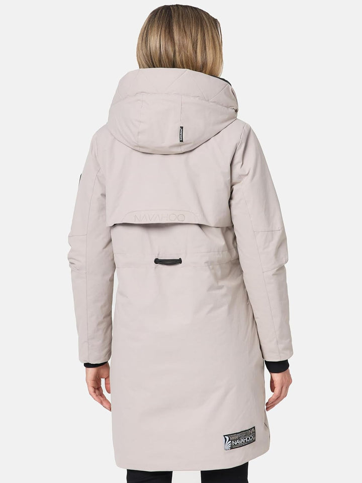 Navahoo Damen Mantel Lange warme Winter Steppjacke mit Kapuze und magnetischen Elementen Snowelf XS-