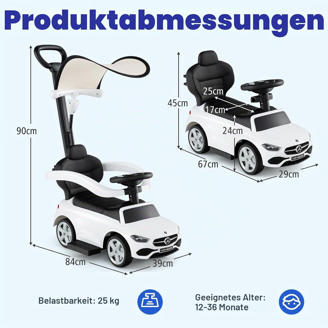 SOARS 3-in-1 Mercedes-Benz Rutschauto, Rutschfahrzeug mit Abnehmbarer Schiebstange, verstellbarem So
