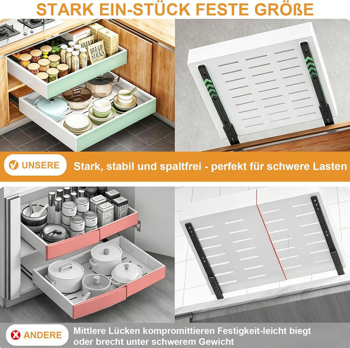 1 Stück Teleskopschublade, 43 × 35 × 6.5 cm Ausziehbarer Schubladen Küche, 26cm Ohne Bohren Schublad