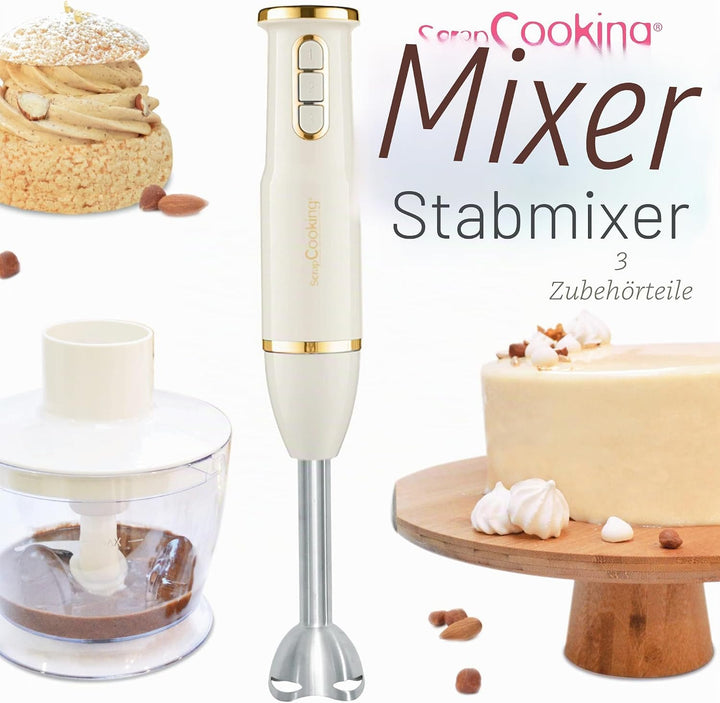 SCRAP COOKING Stabmixer, multifunktional, 3-in-1: Standmixer, Schneebesen & elektrischer Zerkleinere