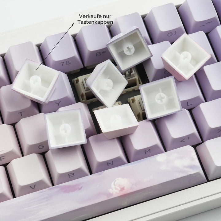 Sunzit PBT Keycaps 130 Tasten Custom Keycaps Cherry Profile Dye-Sub Tastenkappen Set Monet Seerosen