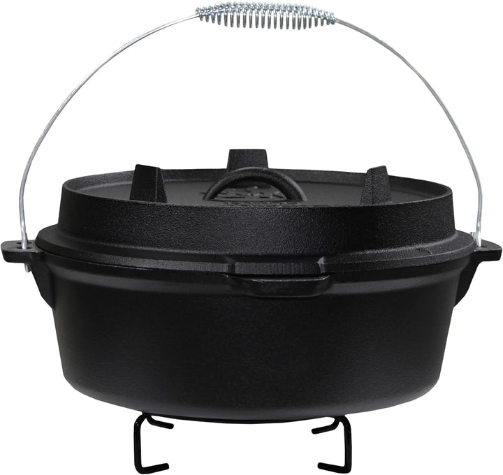 Dutch Oven Set Gusseisen 1,8L-13,6L – Feuertopf mit Deckelheber, Schmortopf mit & ohne Füsse, Schlit