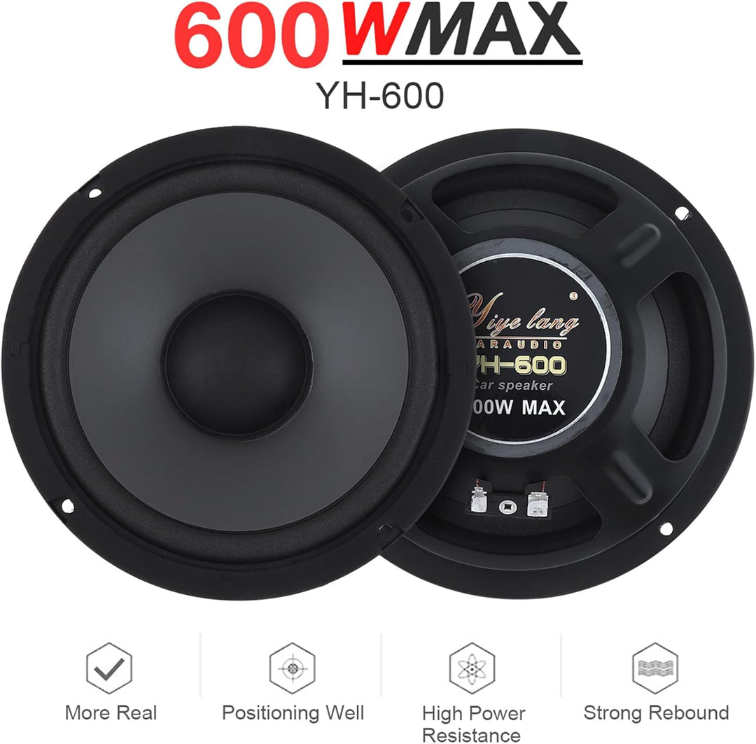 Shkalacar 1 Paar 6,5 Zoll Auto Stereo Lautsprecher, 600W HiFi Lautsprecher mit 2 Wege Lautsprecher,
