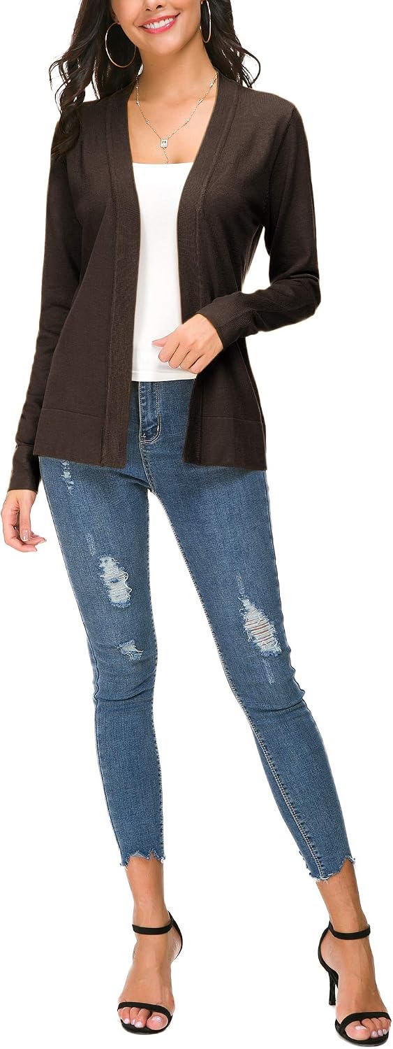 EXCHIC Damen Elegant Langarm Elastisch Strickjacke Cardigan Casual Leicht V-Ausschnitt Gestrickt Bla