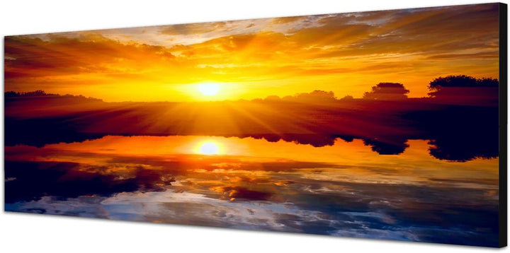 Paul Sinus Art Panoramabild auf Leinwand und Keilrahmen 120x40cm Sonnenuntergang See Wolken Spiegelu