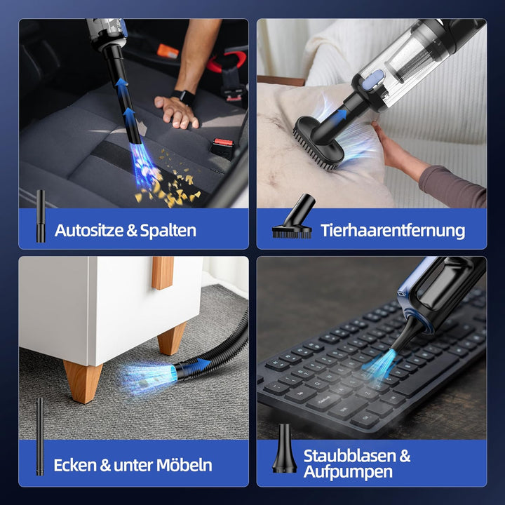 Handstaubsauger, 2-in-1 Akku Staubsauger und Luftgebläse, kabellos 18000Pa mit LED Licht, 130W Motor