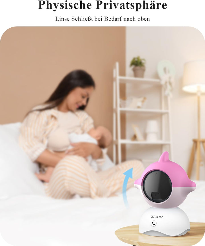 WUUK 2K Babyphone mit 2 Kameras und App, 5.5 Zoll Display mit 360° PTZ Baby Monitor, 10X Zoom, 305m