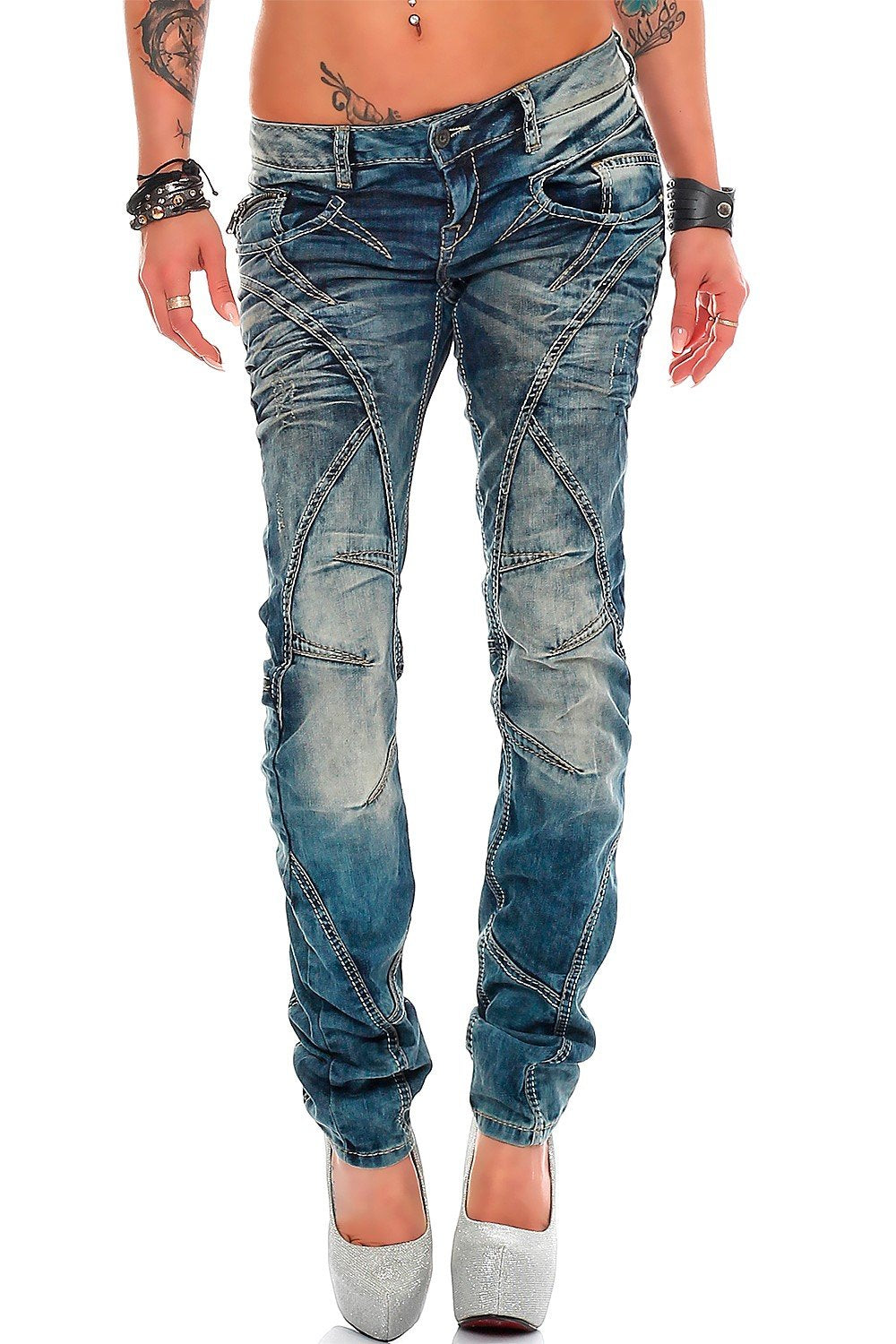 Cipo &amp; Baxx Damen Jeans Hose Hüftjeans Skinny Slim Fit Stretch 25W / 30L Blau - 14, 25W / 30L Blau -