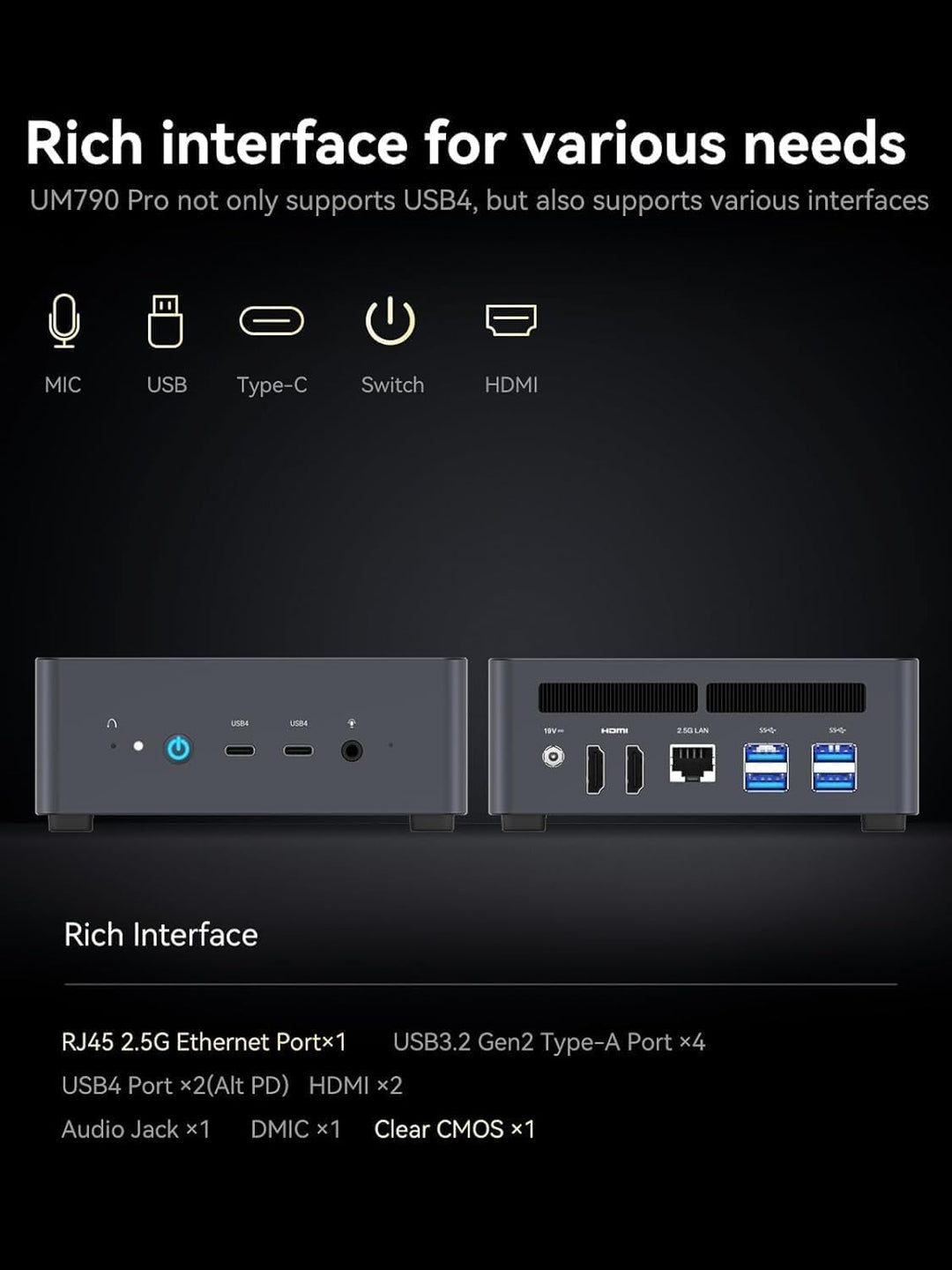 MINIS FORUM UM790 Pro Mini PC, AMD Ryzen 9 7940HS bis zu 5,2 GHz, 32 GB DDR5 RAM, 1 TB PCIe 4.0 SSD,