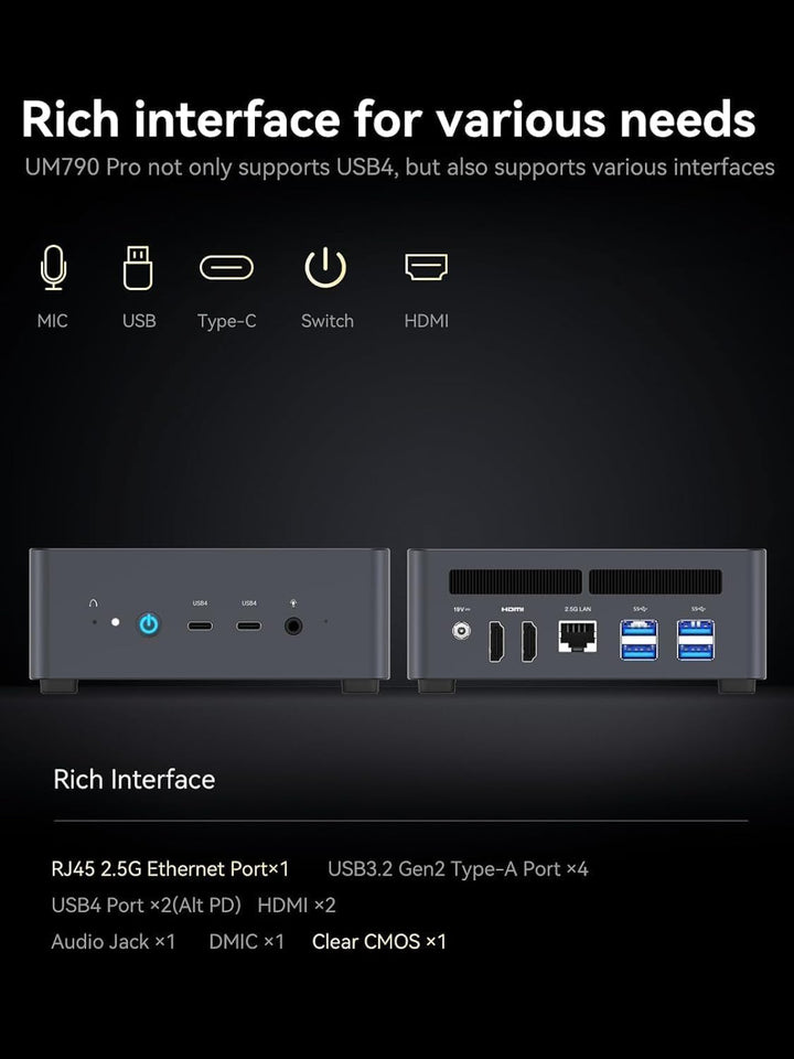 MINIS FORUM UM790 Pro Mini PC, AMD Ryzen 9 7940HS bis zu 5,2 GHz, 32 GB DDR5 RAM, 1 TB PCIe 4.0 SSD,