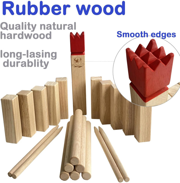 Jac & Mok Kubb Spiel - Wikinger-Spiele in Hartholz - Freispiele Mit Wurf (Rot, 5 x 5 x 30 cm - King)