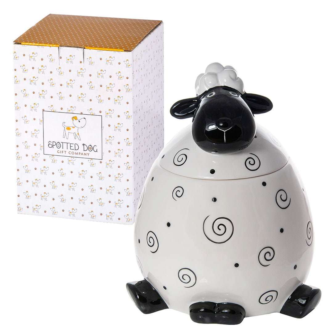 SPOTTED DOG GIFT COMPANY - Keksdose Keramik, Vorratsdose mit Deckel 2.2L, Schwarz und Weiss Schaf Kü