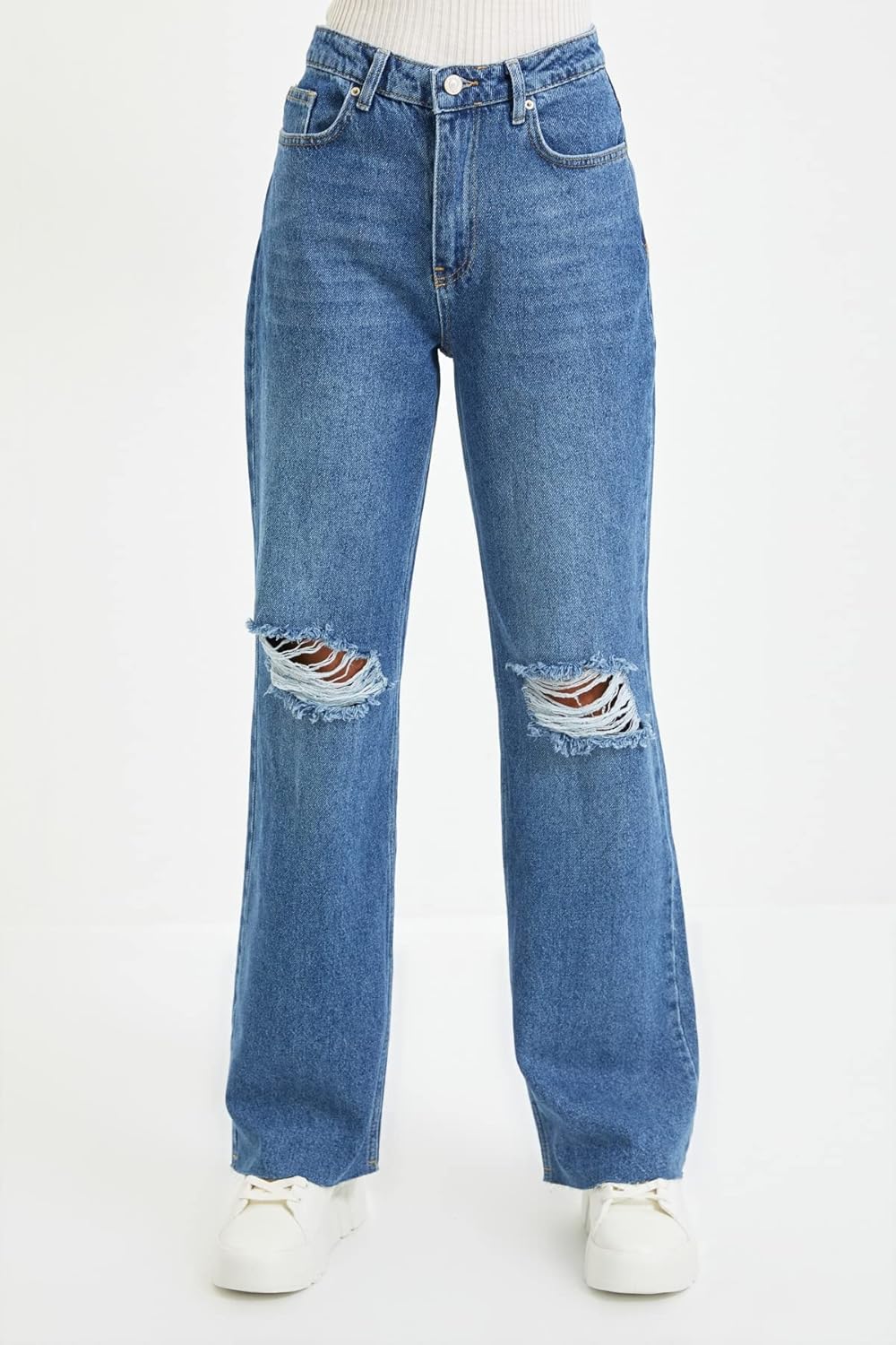 TRENDYOL Frau Jung Hoher Bund Wide Leg Weites Bein der 90er Jeans 42 Navy Blue, 42 Navy Blue
